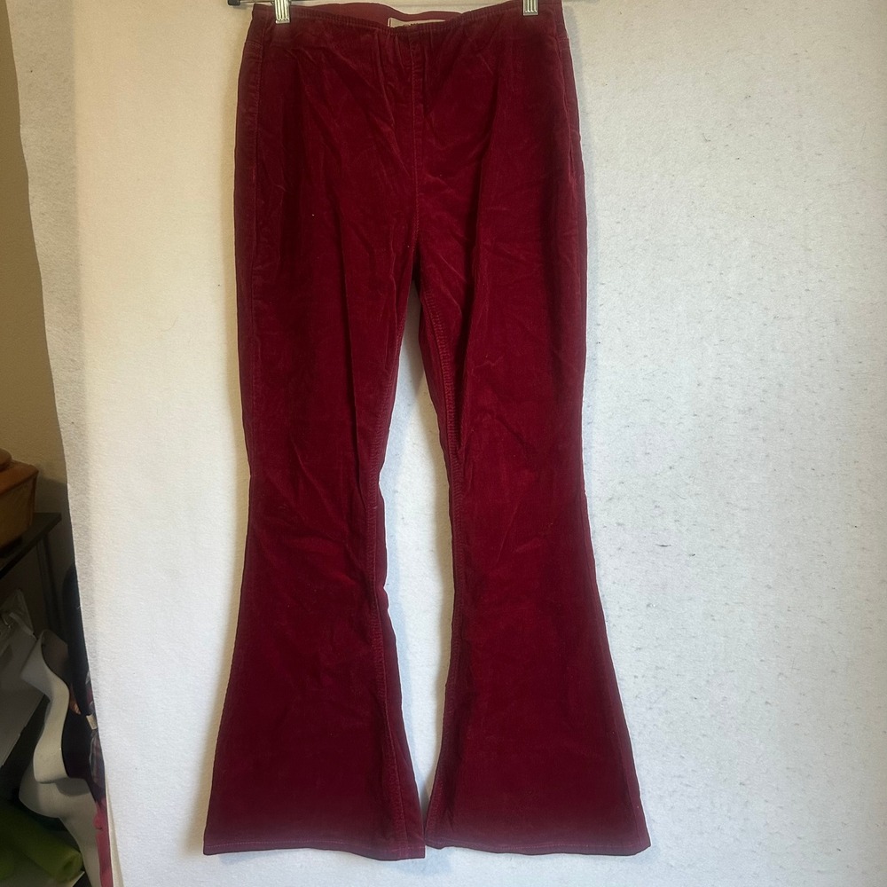 Rock & Roll Denim Bargain Bell Pull On Flare Corduroy Pants Burgundy Red 29x32